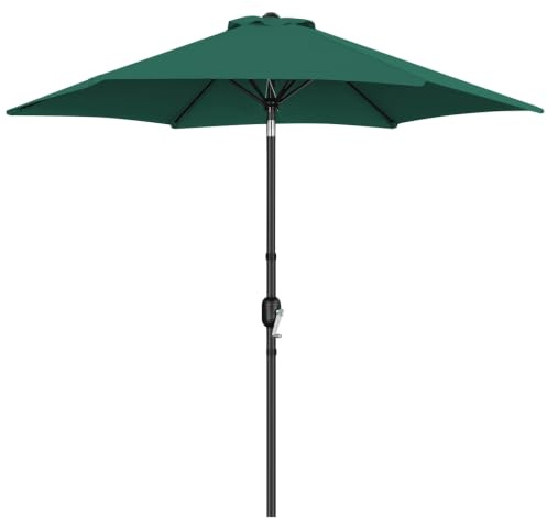 Yaheetech Parasoll, 269 cm, rund, trädgårdsparaply med vev, UV-skydd, terrassparaply, lutbart, vevparaply, UPF 50, för balkong/terrass/marknad/trädgård, utan stativ, mörkgrön