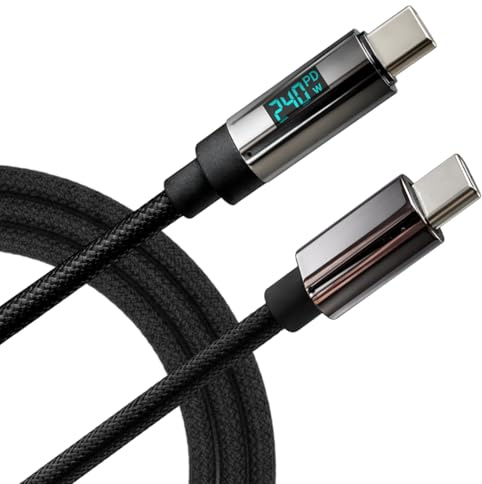 JinRuiCPeng 240W Câble USB C vers USB C avec Écran PD 3.1 Câble 2M, Câble Type C Charge Rapide 480 Mbit/s, Câble USB C Haute Puissance pour PC Portable Gaming, Smartphone