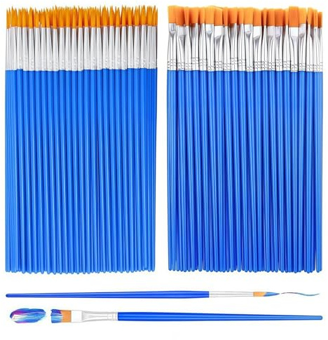 100 Piece Artist Brush Set, Nylon Art Paint Brushes with Flat and Round | Fine Paint Brushe, Paint Brushes for Acrylic Painting, Watercolours, Oil Painting, Body Face Art Painting