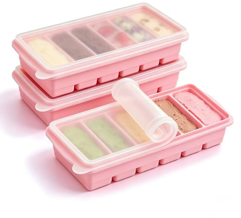 Soqurnpy 3 Pack Silicone Soup Freezer Moulds with Lid, Large Ice Tray Reusable Food-Large Ice Containers Silicone, Easy Release Souper Tray for Meal Prep, Batch Cooking-Pink