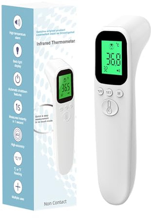 Fever Thermometer, Contactless Forehead Thermometer for Babies, Children and Adults, Infrared Digital Forehead Thermometers with Fever Alarm, Instant Reading, Memory Function, °C/°F Switch