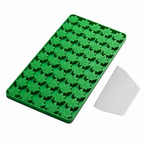 Zhcwldmi Silikonform Blätter 70 Mulden – Schokoladenform mit Spachtel, Silikon Formen Backen & Gummibärchen Form, Blatt‑Design, 30×20cm, Grün