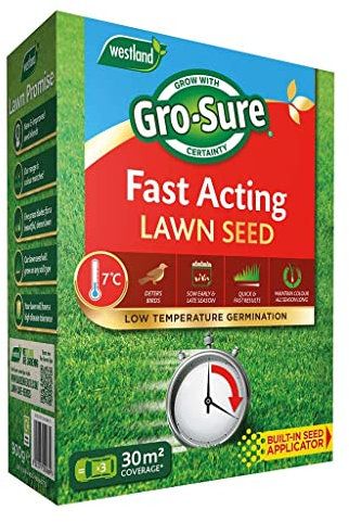 Gro-Sure 20500187 Fast Acting Grass Lawn Seed, 30 m2, 900 g, Blue,Green