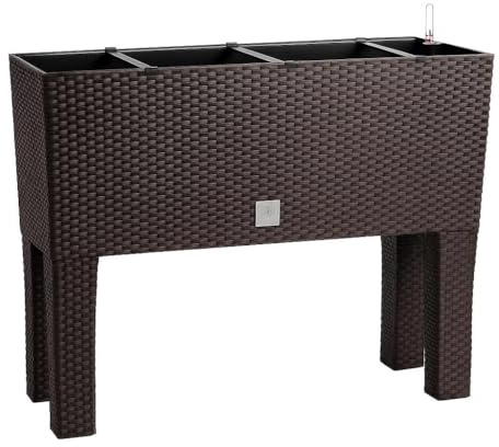 BirnePower Blumentopf Blumenkasten mit Füßen Blumenkübel Rattan Optik Pflanzenkasten Bewässerung (600 umbra)