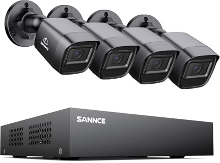 SANNCE 10 Channels CCTV Security Camera System 1080P, DVR & 4* Cams NO HDD | 8-CH Recording Playback & 2-CH 5MP IP Cam Digital Video Recorder, 4x Outdoor Surveillance Cameras, NO HDD