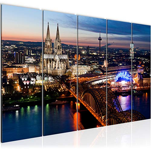 Runa Art Wandbild XXL Köln Wohnzimmer Schlafzimmer 200 x 80 cm Blau 5 Teilig - Made in Germany - 601555a