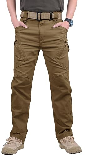 MAGCOMSEN Cargo Work Trousers Men Outdoor Multi Pockets Military Army Tactical Pants Secturity Airsoft Brown 32
