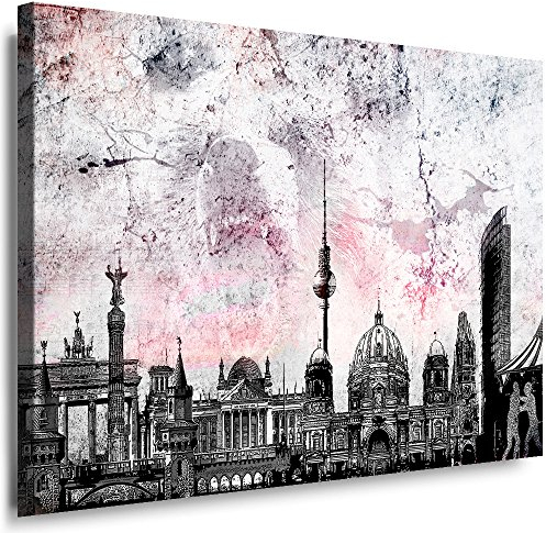 Julia-Art Leinwandbilder Skyline - Bild Berlin - Wandbild fertig gerahmt - 100 mal 70 cm Kunstdruck XXL - Leinwand Bild Stadt Berliner Dom - verschiedene Varianten Be-01-47