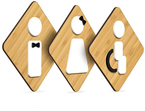 SIGNS - Styled Knot, Set 3x - Geprägte Toiletten Schild Türen - Türschild WC Damen Herren Behinderten - Toilettenschild Wc Tuerschilder - WC behinderten schild (Rhombus)