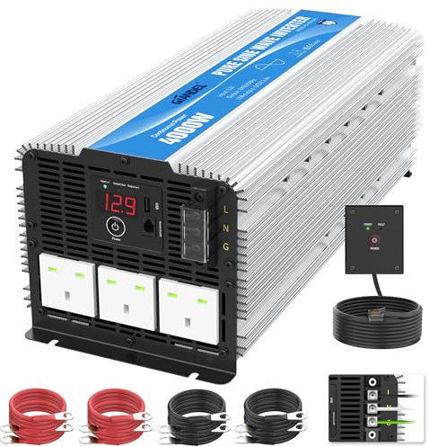 GIANDEL 4000W Heavy Duty Pure Sine Wave Power Inverter DC12V to AC240V Lithium Battery Compatible for Off-Grid Solar Car RV Truck Boat with 30FT Wired Remote Controller, AC hardwire block, LED Display