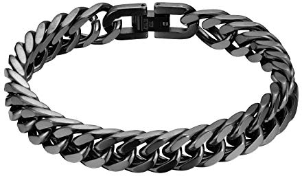 JewelryWe Schmuck Herren Armband Edelstahl Panzerkette Armband schwer Glieder Link Kettenarmband 21CM Armkette Armreif Schwarz