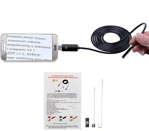 USB Endoskop, 2 in 1 wasserdichte Inspektionskamera Video mit 6 LED-Leuchten für Android (2m)