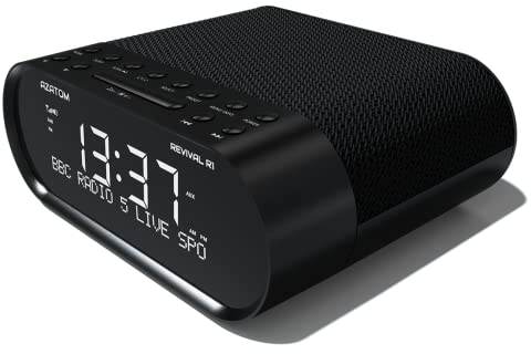 DAB/DAB+ & FM Bedside Digital Radio | Dual Alarms & Sleep Timer | USB Device Charging | Mains Powered | Bluetooth | Perfect for the Bedroom | AZATOM Revival R1 (Black)