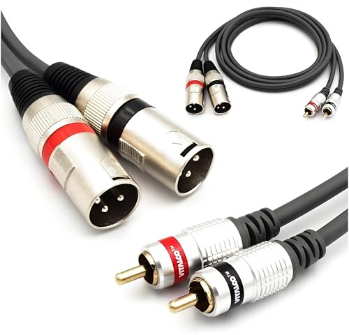VITALCO 2x XLR Stecker auf 2x Cinch Stereo Kabel 3m Mikrofonkabel 3 Polig auf Chinch Adapter