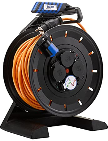 Hedi Kabeltrommel 40 m Generation 7 (Farbe orange, Kunststoff, Leitung H07BQ-F 3G2,5, 4-Fach Steckdose, mit Stecker-Dichtlippe, Überlastschutz) K740Q2TF500