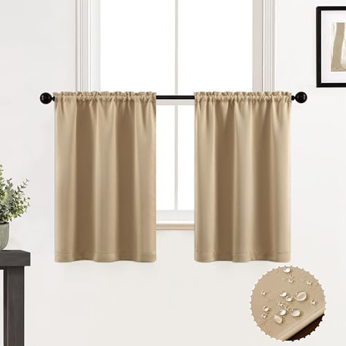 XTMYI Petits rideaux de fenêtre pour salle de bain, rideaux imperméables pour café, cuisine, 90 cm de long, beige neutre