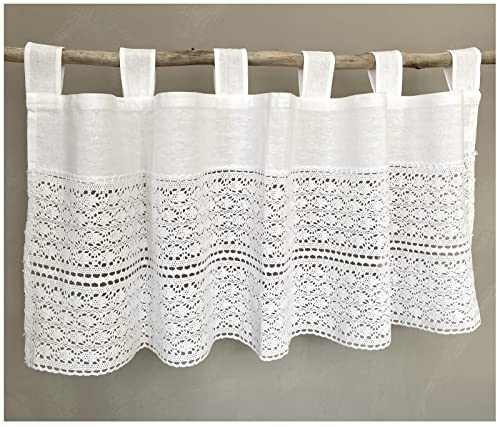 heimtexland ® Häkelspitze Deko Bistrogardine Baumwolle Weiß Häkelborte Landhaus Gardine Häkelgardine Typ793 Scheibengardine 45 x 120 cm