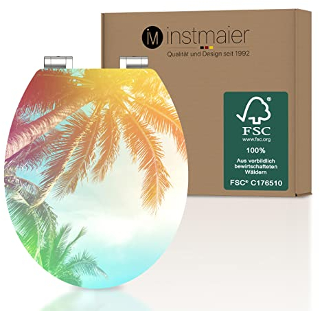 instmaier WC Sitz mit Motiv | Palme in der Sonne | Toilettensitz mit Absenkautomatik | Klodeckel aus MDF-Holz | geprüft nachhaltig mit FSC-Zertifizierung | Pflegeleichte Toilettenbrille