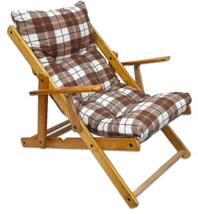 MAURY'S Poltrona Sdraio Harmony Relax Comodona in Legno 3 posizioni con Cuscino Imbottito (Scozzese)