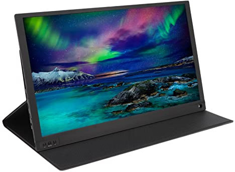 Moniteur Portable, Rétroéclairage LED 1080P 4K 15,6 Pouces 178° Écran IPS à Affichage Ultra Large avec Étui en Cuir, Technologie HDR Double Haut Parleurs HD Délicat pour ordinateur Portable(Le noir)