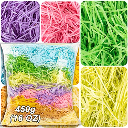 Multicolor Craft Shredded Paper Grass for Easter Baskets and Gift Wrapping - 16oz (1lb) Easter Grass Filler for Easter Party Decorations and Stuffers, Basket Filling, Birthdays, Weddings, Anniversaries RevSeller: Please Logi