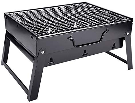 Portable Charcoal Grill - Stainless Steel Folding Grill Tabletop Outdoor Smoker BBQ for Picnic Garden Terrace Camping Travel with Anti-scalding Gloves
