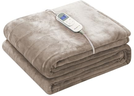 Wapaneus Heated Blanket Electric Blanket 72 x 84 Full Size with 10 Heating Levels and 12 Hours time Settings, Flannel Fast-Heating Electric Blanket, ETL Listed, Machine Washable, Mushroom