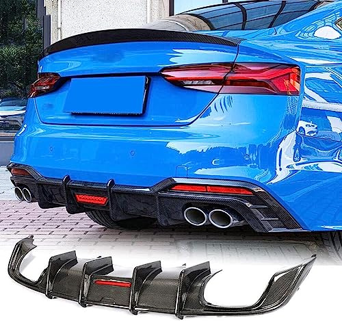JCING Kohlefaser-Heckstoßstangen-Diffusor passend für Audi S5 A5 B9 Sline Coupe Cabrio Sportback 2-Türer 4-Türer 2017–2019 Maßgeschneiderte untere Stoßstangenlippe Spoiler Karosserie-Kit (Typ B)