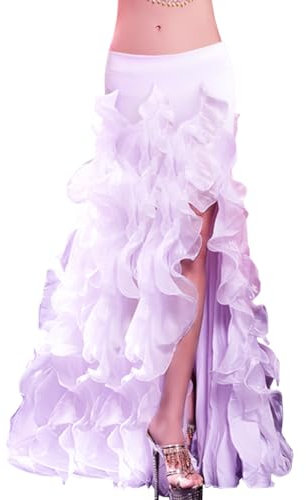 ROYAL SMEELA Damen Rock Bauchtanz Kostüm für Frauen Tanzkleid Rüschen Wickelrock High Split Sexy Party Bauchtanz Röcke, Weiss/opulenter Garten, Einheitsgröße