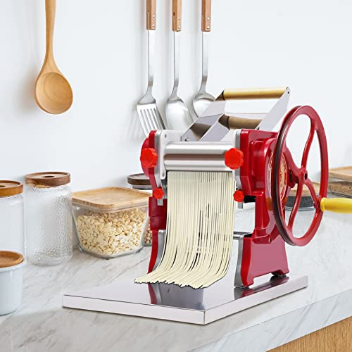 Máquina de pasta manual,Máquina de pasta de acero inoxidable, máquina de pasta de pasta para espaguetis, lasaña, tagliatelle - rojo