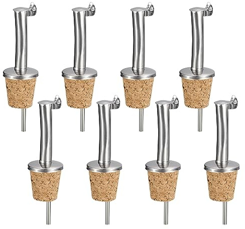 sourcing map Stainless Steel Bottle Pourers, 10Pcs Auto Flip Olive Oil Spout, Cork Design Wine Bottle Stoppers, for Pours Liquid, Olive Oil, Wine, Vinegar