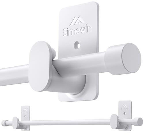 SIMEWIN Curtain Rods No Drilling for Windows 30 to 90 Inches, 5/8 Inch Diameter No Drill Small Curtain Rod Set with 3M Adhesive Brackets, White