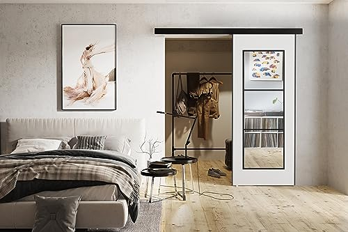 KIER FURNITURE TORI Schiebetür - Schiebetür Komplettset Schiene Komplettset Mit Tür – Zimmertüren Mit Zarge Komplett - B86xH205xT1,6 cm - Weiß