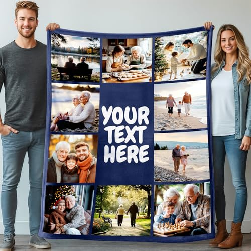 Stepdiy Decke mit 10 Fotos und Text 150x200cm, Decke Personalisiert für Mama Papa Oma, Fotodecke mit Eigenem Fotos für Personalisierte Geschenke