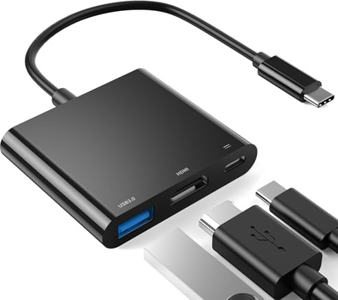 BHHB USB C HUB, Adaptador USB C a HDMI Compatible con Thunderbolt 3/4, Adaptador USB C a HDMI 3 en 1 4K@30Hz, Carga de 100W, USB 3.0 5 Gbps para MacBook M1/M2, Samung, Huawei, Surface y más - Negro