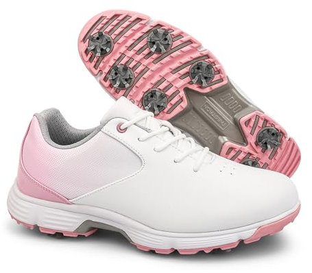 Golfskor Dam, Lätta Golfsneakers Med Spik För Damer, Vattentäta Golfskor För Tjejer Utomhus, Anti-sladd Golfskor För Kvinnor För Träning 36-43 Stl. (38,Pink)