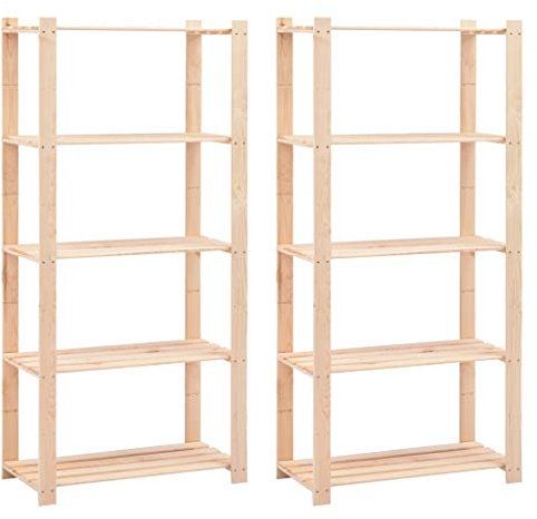 ZEYUAN Regale 5 Böden 2 STK Regal, Bookshelf, Leiterregal, Standregal, Wandregal, Aktenregal, DVD Regal, 80×38×170 cm Kiefer Massivholz 250 kg