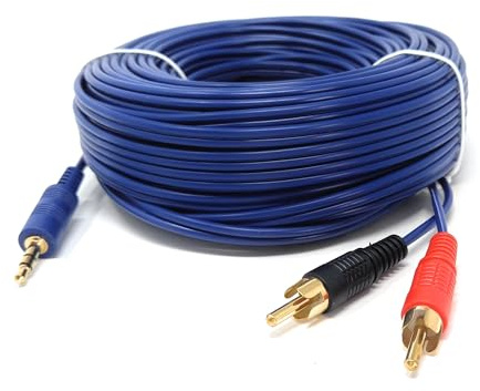 DRUT 20 m 3,5 mm vers Double RCA stéréo Aux Phono câble Audio Mini Jack Cordon de Plomb répartiteur en Y Cordon Casque Adaptateur répartiteur RCA en Y connecteurs Or Bleu 65 Pieds