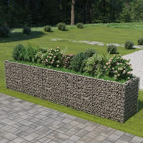 Hommdiy Gabionenwand mit Abdeckung Gabione Steingabionen Steinkorb Gabionen Wand Drahtkorb Draht Mauer Verzinkter Stahl Gabione Pflanzkasten Steinkorb Wand Blumenkasten Hochbeet 450 x 90 x 100 cm