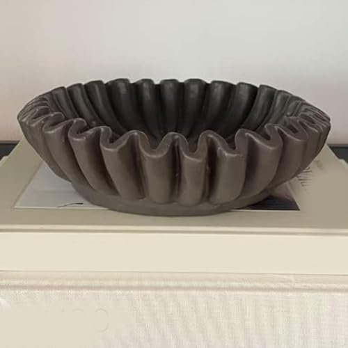 HEBEOT Dekorative Schale mit geriffelten Rüschen, Kunstharz, dekorative Schale zur Aufbewahrung von kleinen Gegenständen für Heimdekoration, 15,2 x 15,2 x 5,1 cm (Schwarz, M)