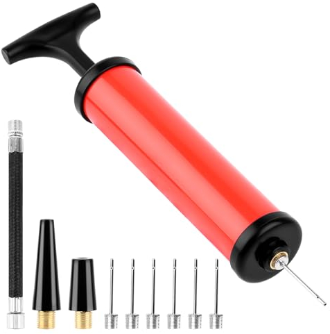 RISVOWO Ballpumpe, Ball Pumpe mit 6 Nadeln, 2 Düse und 1 Schlauch, Luftpumpe für Balloon, Basketball, Fußball, Volleyball, Rugby, Wasserball, Poloball