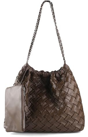 Handgewebte Tragetasche für Damen – veganes Leder Griff Handtasche, Reise-Umhängetasche, Hobo- und Strandtasche mit Geldbörse, Kaffeefarben (coffee-1), Einheitsgröße