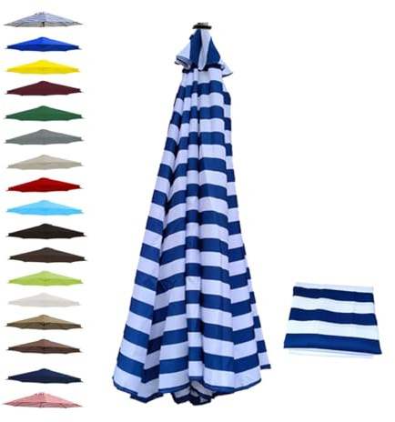 BEEGMA Replacement Parasol Canopy 2.0m 2.50m 2.70m 3.0m Canopy Replacement Top 6 Arms Patio Garden Beach Umbrella Canopy Cover(Color:Blue bar,Size:3.0m/10FT)