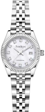 Szaikyri Klassische Damenuhr mit Festem Rostfreien Stahlgürtel Wasserdicht Armbanduhr Damen Kalender Uhr für Damen