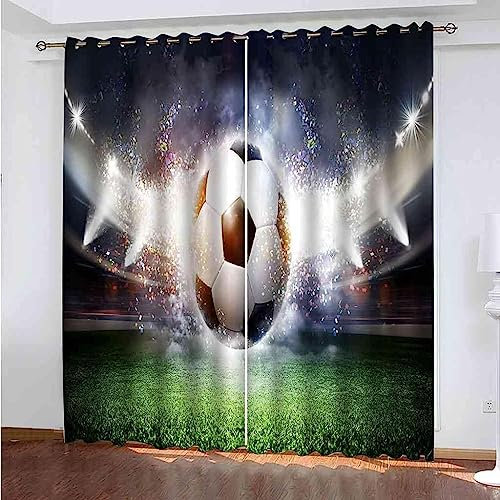 Schattierung Vorhänge 2Er Set 3D Sport Fußball Druck Isolierung Schalldichte Kinder Gardinen Blickdicht Mit Ösen Vorhang Fenster Für Wohnzimmer Schlafzimmer Balkon 280 B X 180 H Cm-5U1F5D4Q