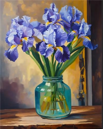 Cekog Malen Nach Zahlen Erwachsene Iris-Blumen DIY Handgemalt Ölgemälde Leinwand Kits für Erwachsene Kinder mit Pinseln Acrylpigment Zeichnung Paint by Numbers für Haus Wand Decor 55x70cm,mit Rahmen