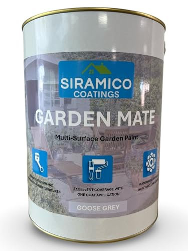SIRAMICO COATINGS Garden Mate - One Coat Universal Eco-Resin™ Garden Paint - 5 Litres - White - Goose Grey - For Use on Fences, Sheds, Plant Pots, Furniture, Planters