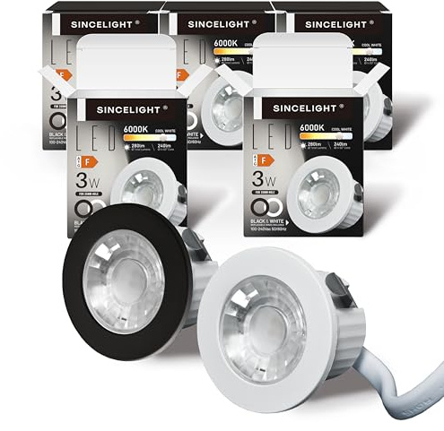 SINCELIGHT MINI Focos LED de Techo, Empotrable, Pequeño downlight para orificios de 35-40mm, Para Techo/Armario/Vitrina, IP65 Impermeable, Blanco Frío 6000K, con anillos Blancos/Negros, Pack de 5