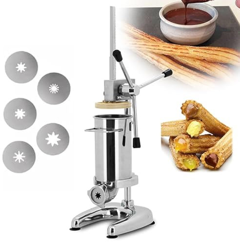 Oiyekntd Commercial Churro Machine, 2L/3L Stainless Steel Professional Churro Maker Home Vertical Type Manual Spanish Donuts Churros Fill Machine Apply for Restaurants, Bakeries,3L