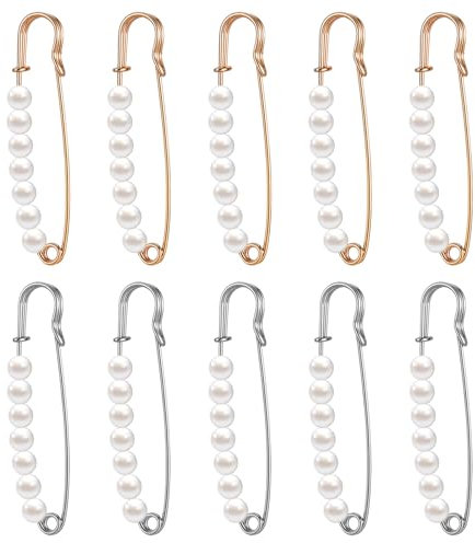 AOZUO 10 Stück Perlen Sicherheitsnadeln Broschennadeln, Pullover, Schal, Mütze, Perlenbrosche, Dekorative Sicherheitsnadeln für Kleidung, Gewebter Schalclip, Modische Broschen